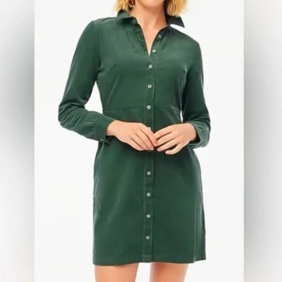 green emerald velvet dress J.Crew Forest Green Tiered Cotton Shirt Dress